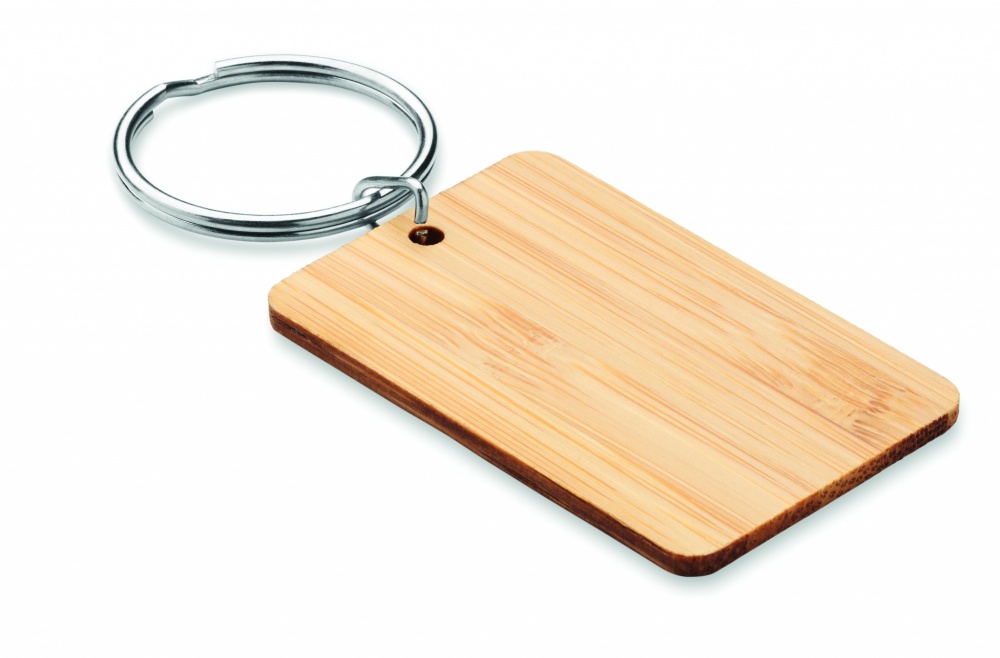 Logo trade promotional merchandise photo of: Rectangular bamboo key ring Riihimäki