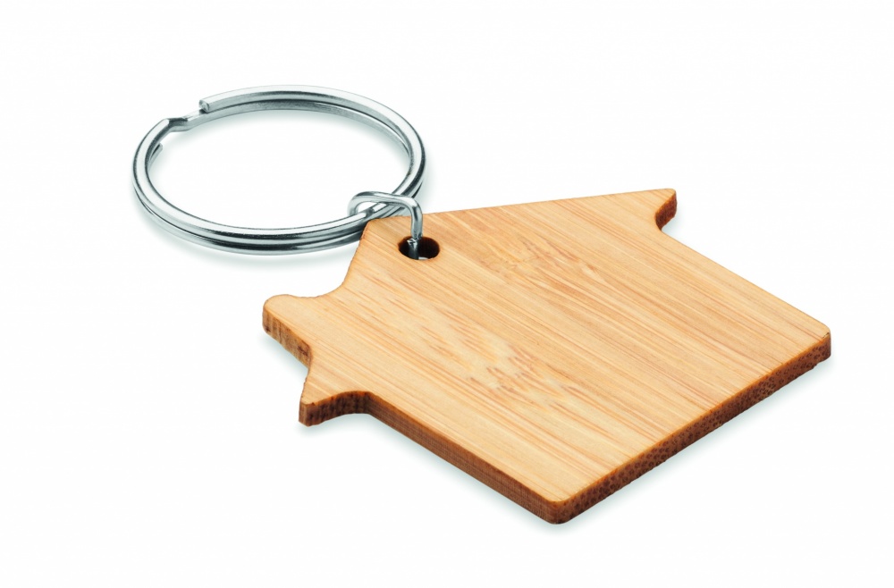 Logo trade corporate gifts picture of: House shaped bamboo key ring Järvenpää