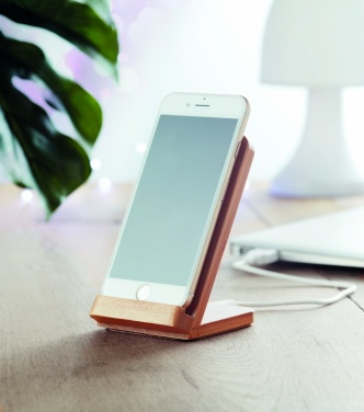 Logo trade corporate gift photo of: Bamboo wireless charge stand 5W WIRESTAND