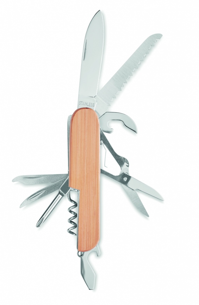 Logo trade promotional merchandise picture of: Multi tool pocket knife bamboo