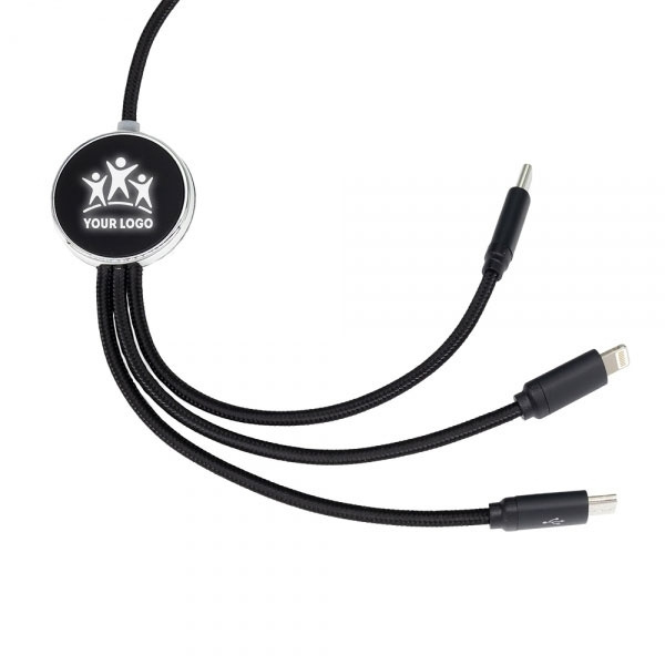 Logo trade promotional items image of: 3in1 long cable with elighted logo for engraving, W201TG