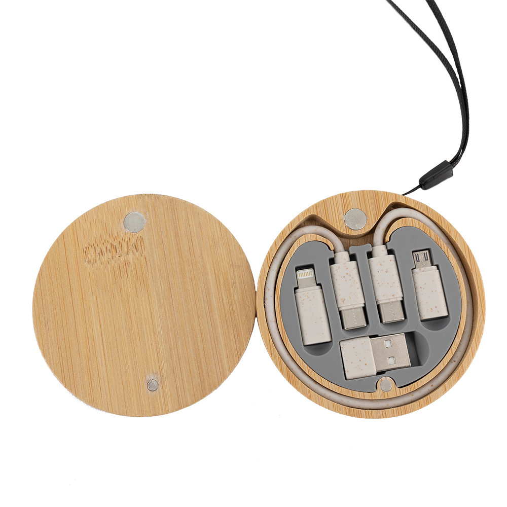 Logotrade promotional product image of: 4in1 cable in wooden case, LH-ZM01