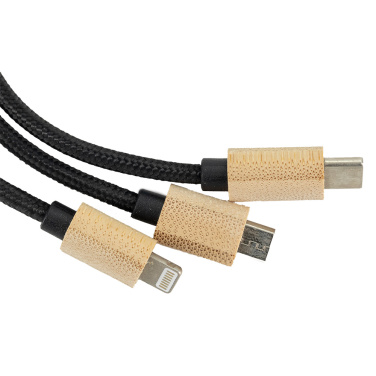 Logotrade promotional giveaways photo of: 3-in-1 cable with elighted logo in a wooden casing, LH-ZMU06