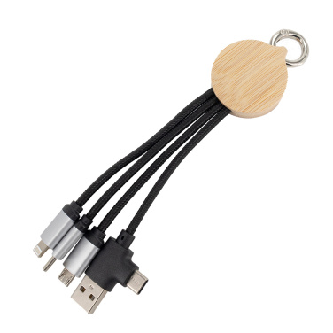 Logo trade promotional item photo of: 4-in-1 cable with elighted logo in a wooden casing, LH-ZMU05