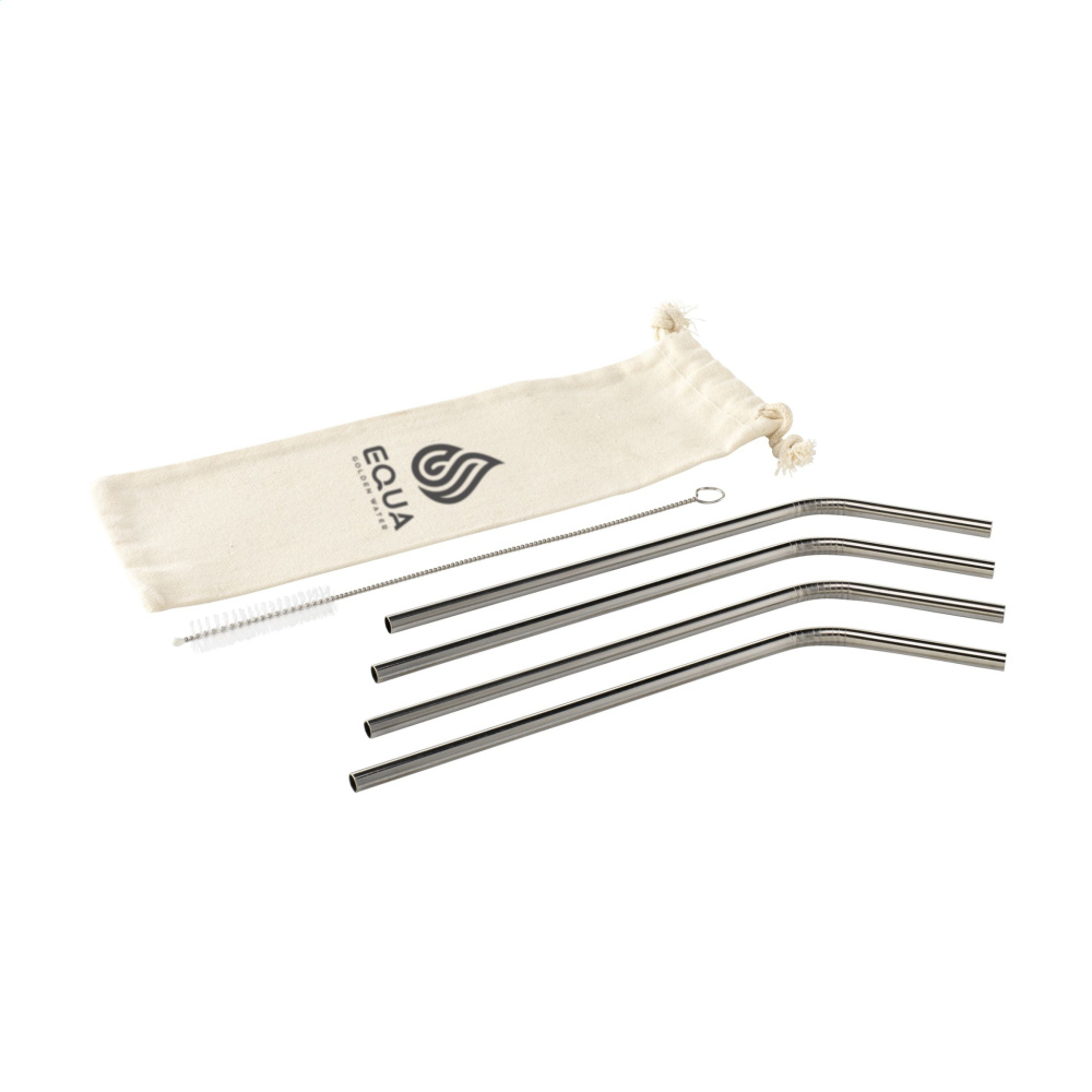 Logotrade promotional giveaway image of: ECO RVS 4 pieces ECO Straw Set stainless-steel straws