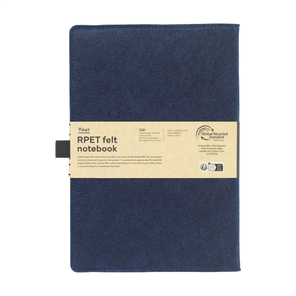 Logotrade business gift image of: Felty GRS RPET Paper Notebook A5