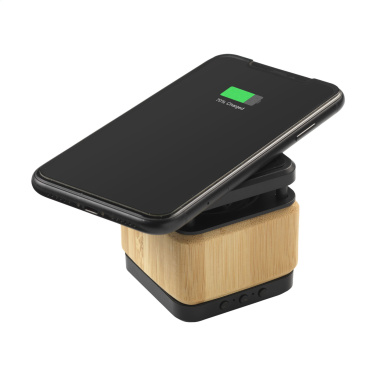 Logo trade business gifts image of: Bamboo Block Speaker with wireless charger