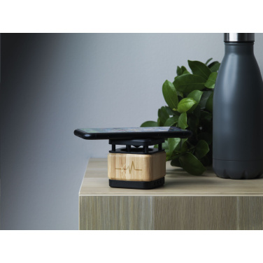 Logotrade promotional item image of: Bamboo Block Speaker with wireless charger