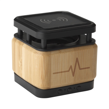 Logo trade promotional merchandise picture of: Bamboo Block Speaker with wireless charger
