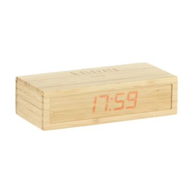 Logo trade promotional merchandise photo of: Bamboo Alarm Clock with Wireless Charger