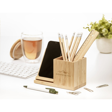 Logo trade promotional item photo of: Bamboo Boss 15W charger/pen holder