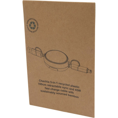 Logotrade promotional items photo of: Chechia 5-in-1 recycled plastic 100 cm retractable data sync and 45W fast charge cable