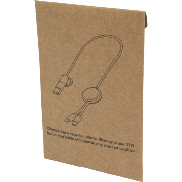 Logo trade advertising product photo of: Chechia 5-in-1 recycled plastic 30 cm data sync and 27W fast charge cable with bamboo details