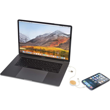 Logo trade advertising products picture of: Chechia 5-in-1 recycled plastic 30 cm data sync and 27W fast charge cable with bamboo details