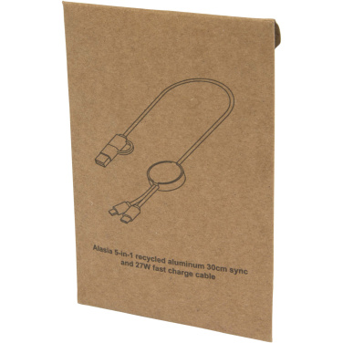 Logotrade promotional item image of: Alasia 5-in-1 recycled aluminium and plastic 30 cm data sync and 27W fast charge cable