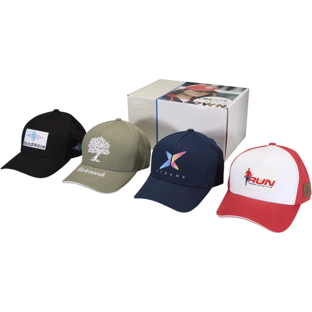 Logo trade promotional merchandise photo of: Recycled caps sample box