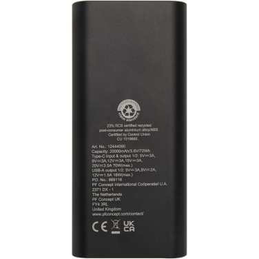 Logo trade promotional gift photo of: Acamar 20.000 mAh 70W recycled aluminium laptop power bank