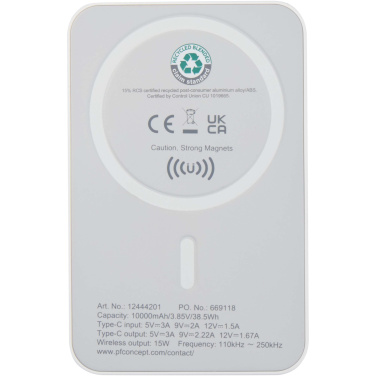 Logotrade promotional products photo of: Acrab 10.000 mAh 15W magnetic wireless power bank with 20W PD - made from recycled plastic