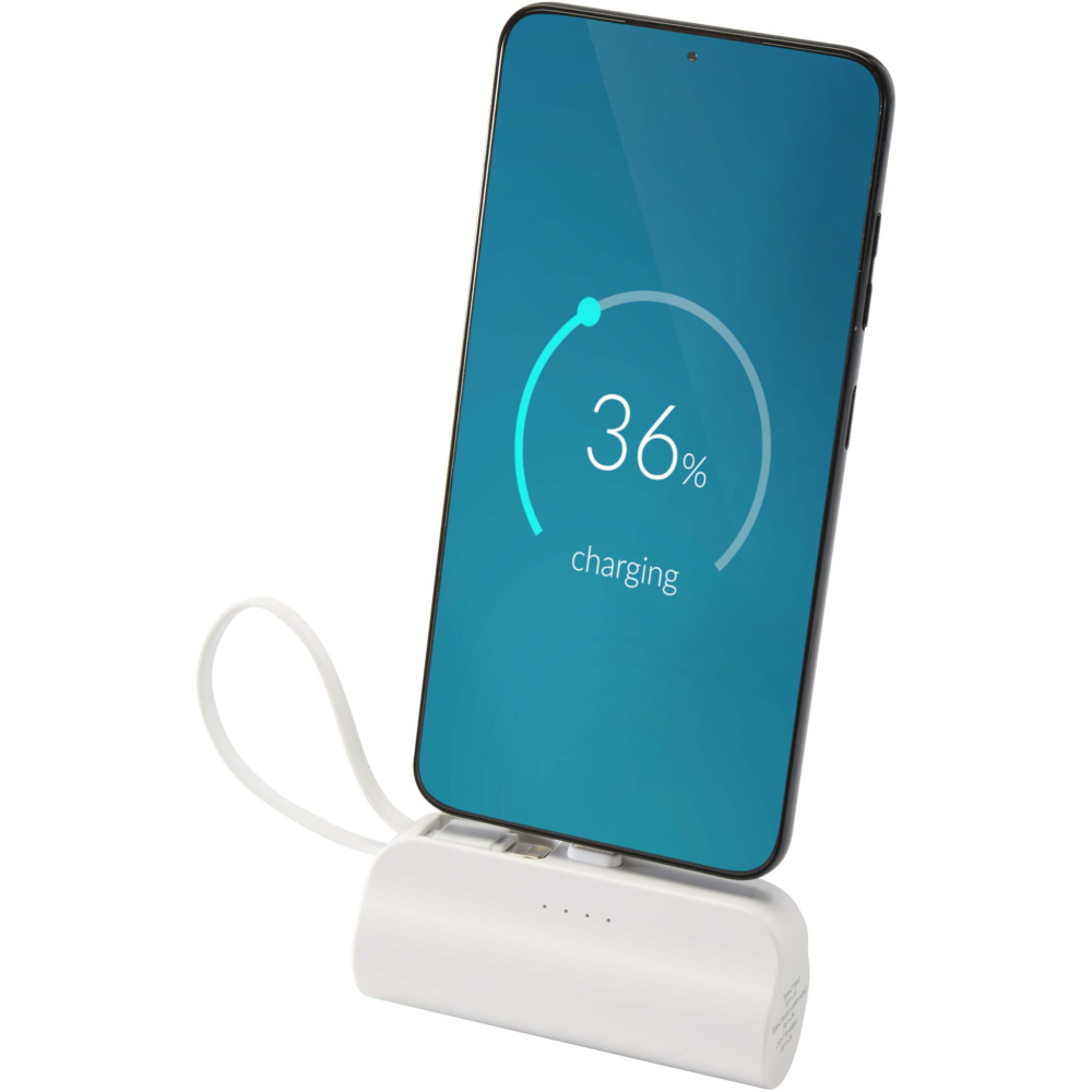 Logotrade promotional item picture of: Alnair 5000 mAh 10W recycled plastic Type-C power bank with built-in flip stand and 2-in-1 cable
