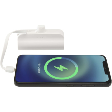 Logotrade promotional gift image of: Alnair 5000 mAh 10W recycled plastic Type-C power bank with built-in flip stand and 2-in-1 cable