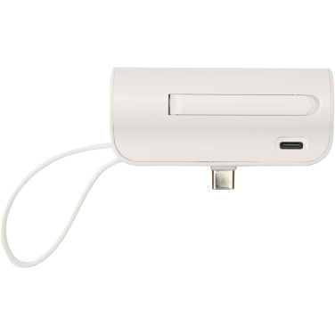 Logo trade advertising products picture of: Alnair 5000 mAh 10W recycled plastic Type-C power bank with built-in flip stand and 2-in-1 cable