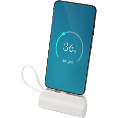 Logotrade advertising products photo of: Alnair 5000 mAh 10W recycled plastic Type-C power bank with built-in flip stand and 2-in-1 cable