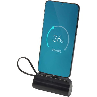Logotrade business gift image of: Alnair 5000 mAh 10W recycled plastic Type-C power bank with built-in flip stand and 2-in-1 cable