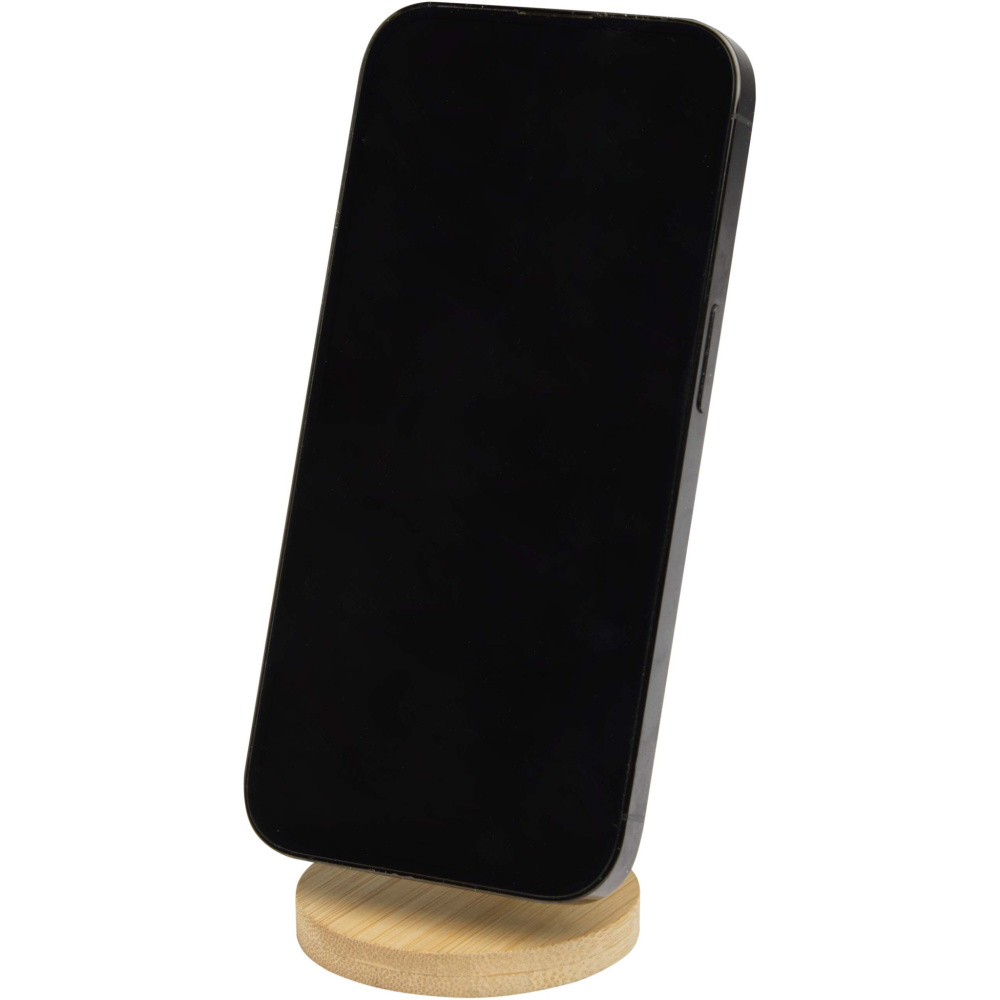 Logo trade promotional merchandise image of: Alcor recycled plastic foldeable magnetic phone stand with bamboo details