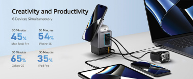 Logo trade promotional gift photo of: Urban Vitamin Sacramento 105W GAN charger+retractable cables