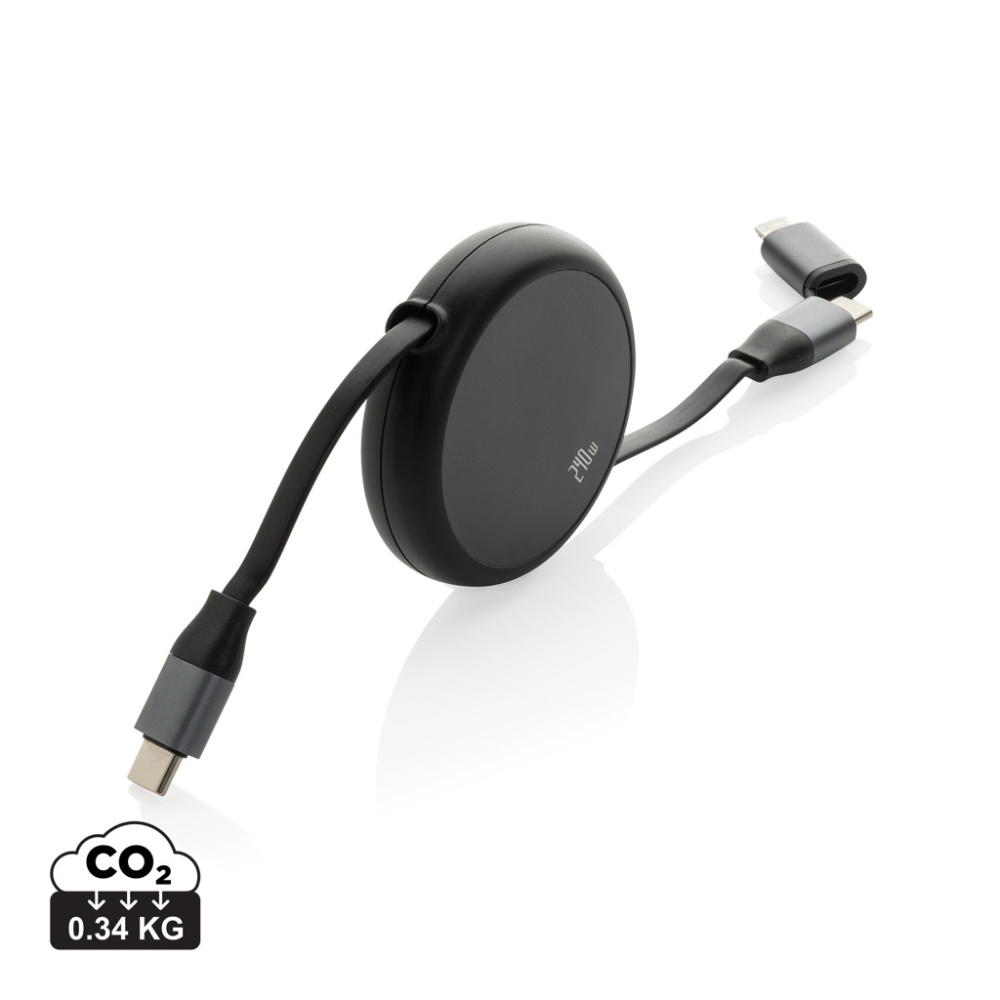 Logotrade promotional item image of: Terra RCS recycled aluminium retractable 240W 2-in-1 cable