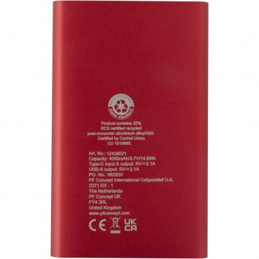 Logotrade ärikingitused pilt: Pep 4000 mAh Type-C taaskasutatud alumiiniumist akupank 