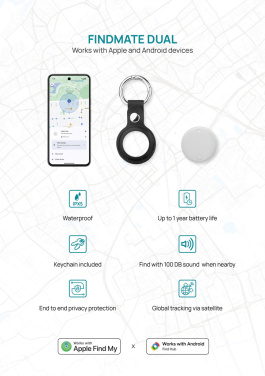 Logo trade meene pilt: Findmate Dual RCS taaskasutatud plastist esemete otsija IPX 5