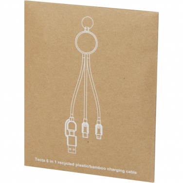 Logo trade mainoslahja ja liikelahja tuotekuva: Tecta 6-in-1 kierrätysmuovista ja bambusta valmistettu latauskaapeli avaimenperällä