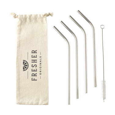 Logotrade mainoslahja tuotekuva: ECO RVS 4 kpl ECO Straw Set ruostumattomasta teräksestä valmistetut pillit