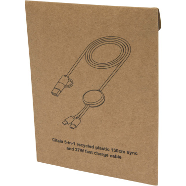 Logotrade mainoslahja tuotekuva: Citala kierrätysmuovinen 150 cm:n ja 27 W:n datasynkronoiva 5-in-1-pikalatauskaapeli