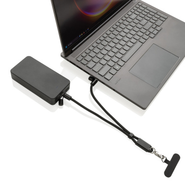 Logotrade mainoslahja tuotekuva: LoopAmp RCS RPET - puhelinrannehihna 60 W:n kaapelilla