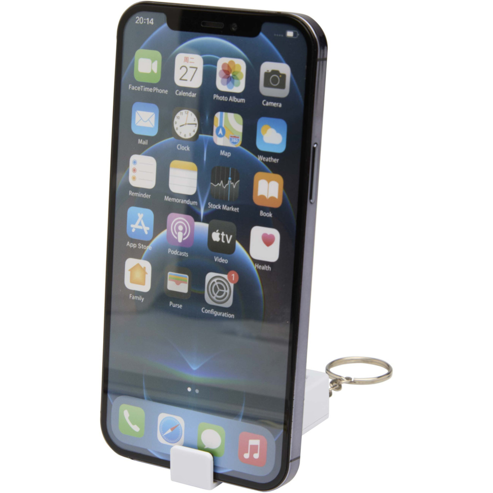 Logotrade mainoslahjat ja liikelahjat tuotekuva: Aggia bambuinen puhelinjalusta ja kierrätetystä muovista tehty hypistelylelu