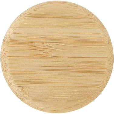 Logotrade presentreklam bild: Porto 500 ml vattenflaska av glas med silikonhandtag och bambulock